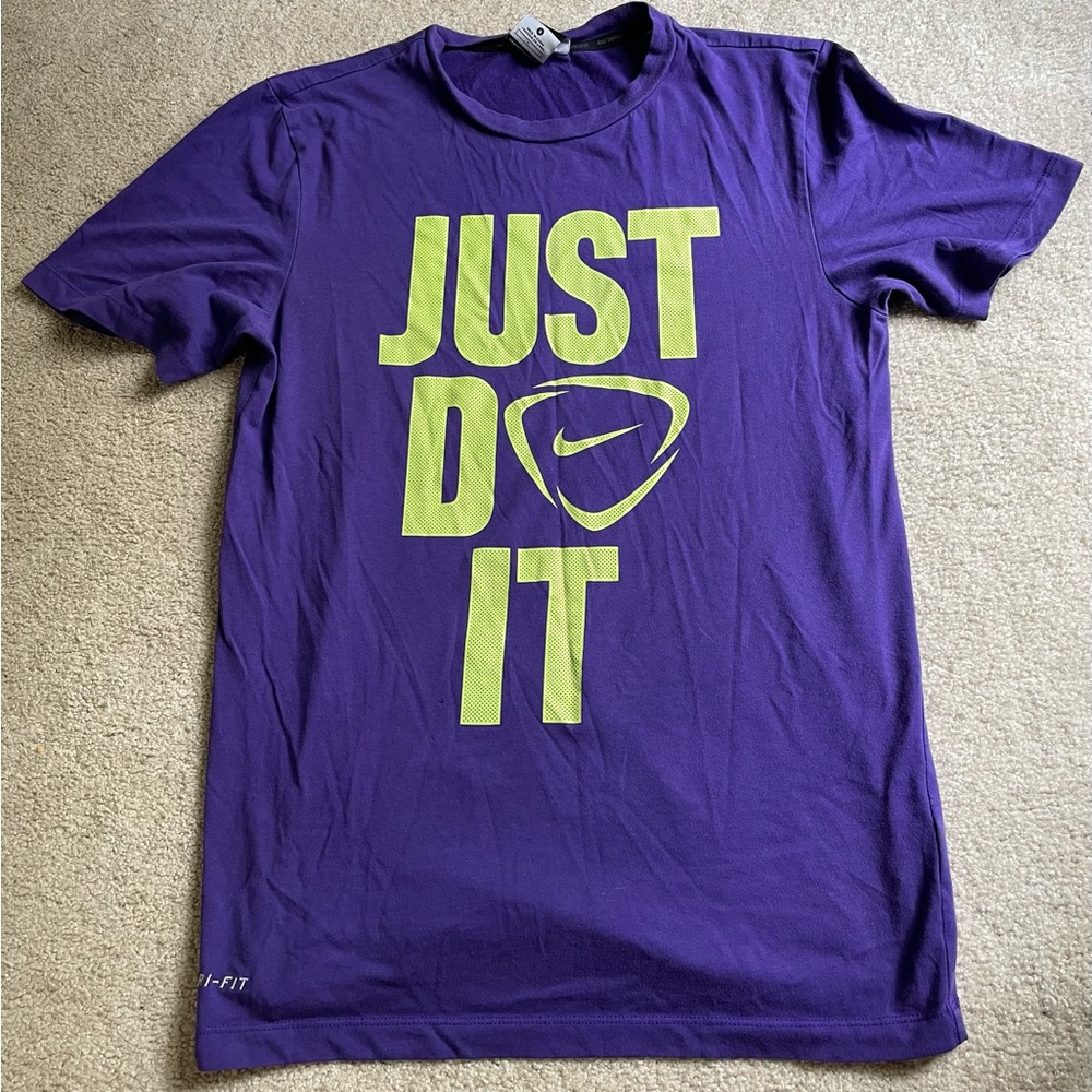 Nike Purple and Yellow 'Just Do It' Men's Tee